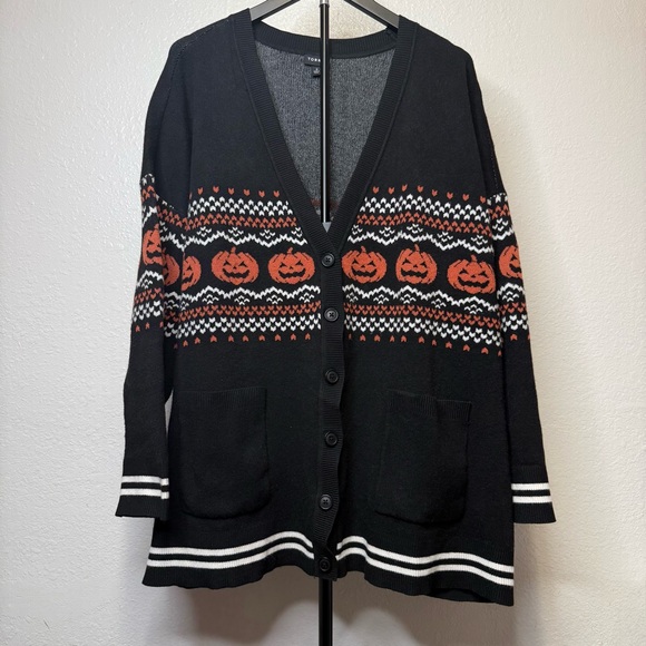 torrid Sweaters - Torrid Fair Isle Cardigan Pumpkin Jack O Lantern Pattern Button Front Size 3